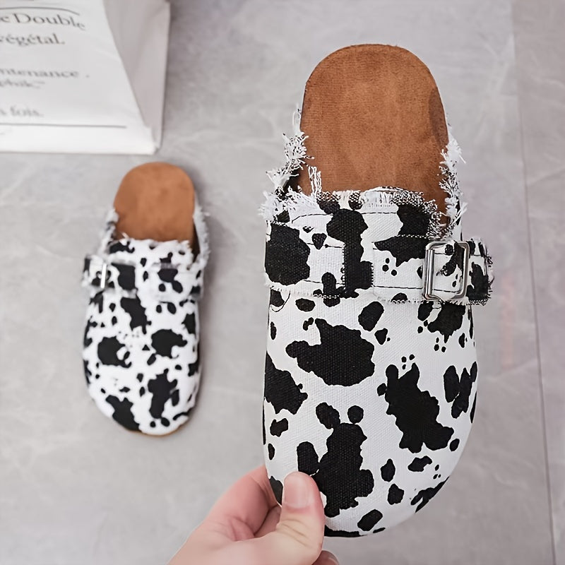 Cow Pattern Canvas Skate Shoes Slip On Slide Retro Flat Loafer