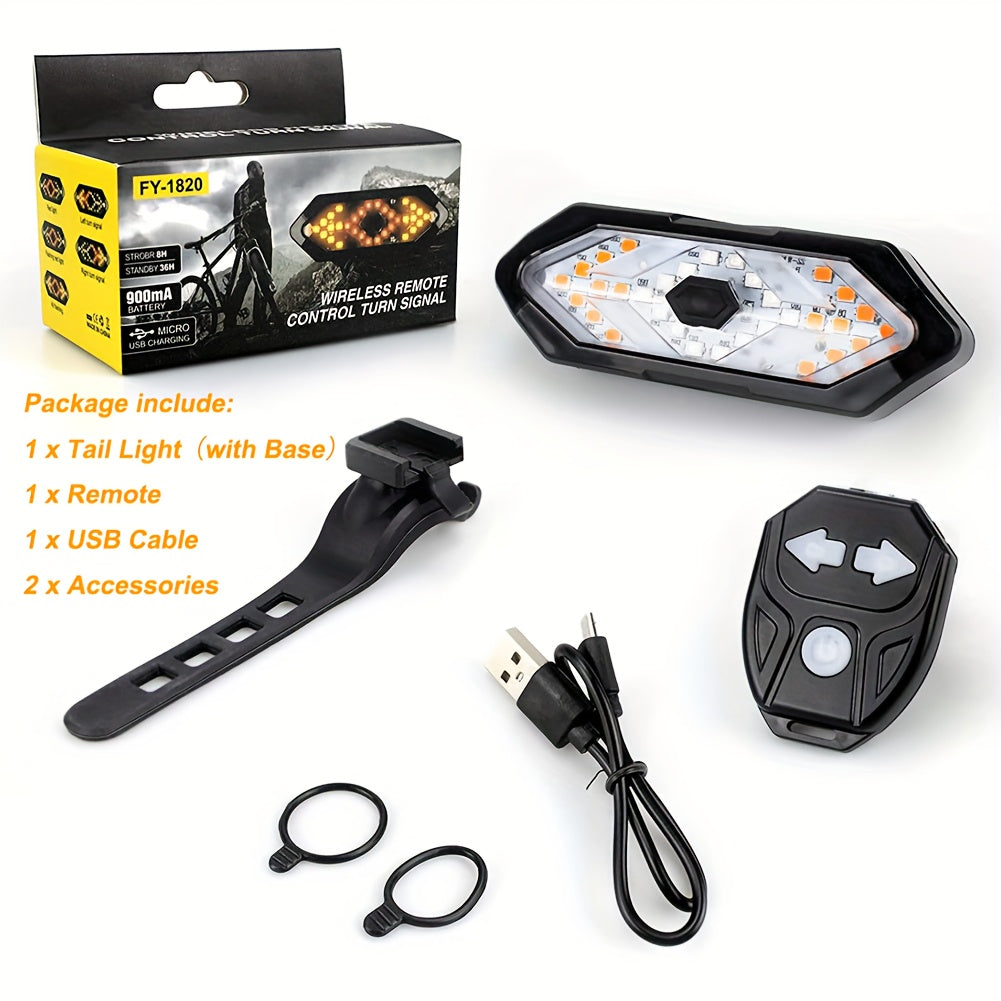 Wireless Remote Bicycle Turn Signal Light USB Rechargeable