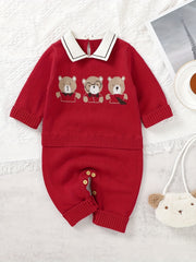 Baby Boys Casual Cartoon Gentleman Sweater Jumpsuit