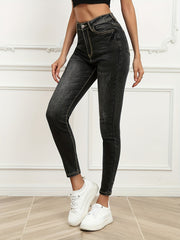 Solid Graphite High Rise Skinny Jeans High Stretch Slash Pocket