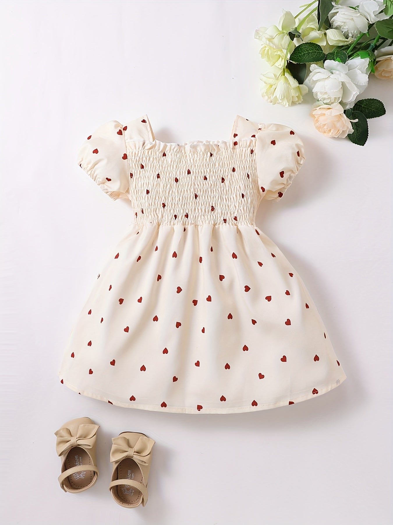 Heart Print Tunic Dress for Girls - Party Birthday Outfit