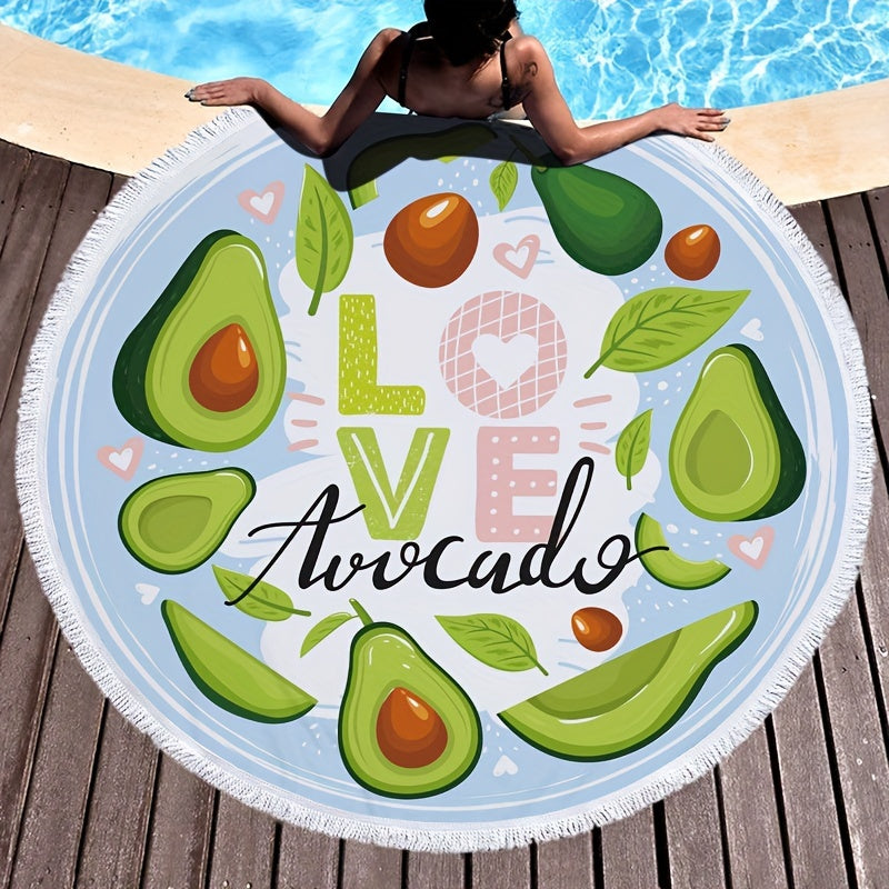 Avocado Pattern Round Beach Towel Quick Drying Soft Absorbent Beach Towel