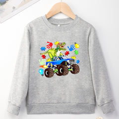 Dinosaur Off Road Vehicle Print Boys Pullover Sweatshirt