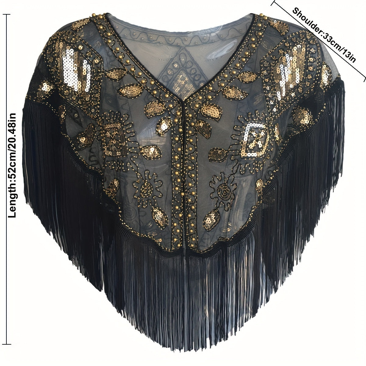 1920s Sequin Beaded Tassel Flapper Shawl Vintage Embroidery Classic Wedding