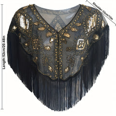 1920s Sequin Beaded Tassel Flapper Shawl Vintage Embroidery Classic Wedding