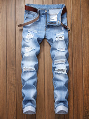 Men's Slim Fit Ripped Jeans Straight Leg Denim Pants