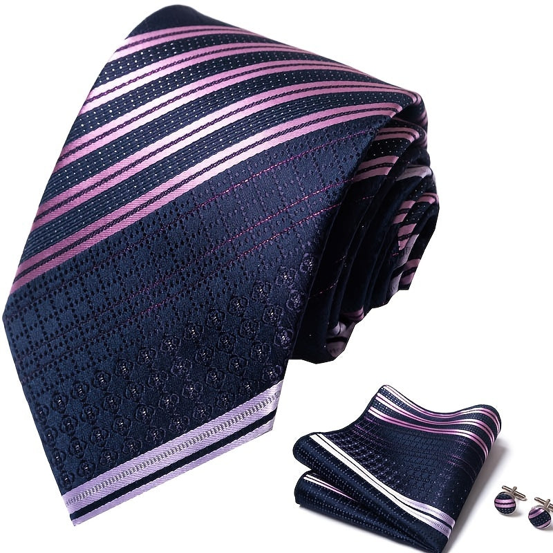 Men's Classic Business Tie Set with Pocket Square & Cufflinks