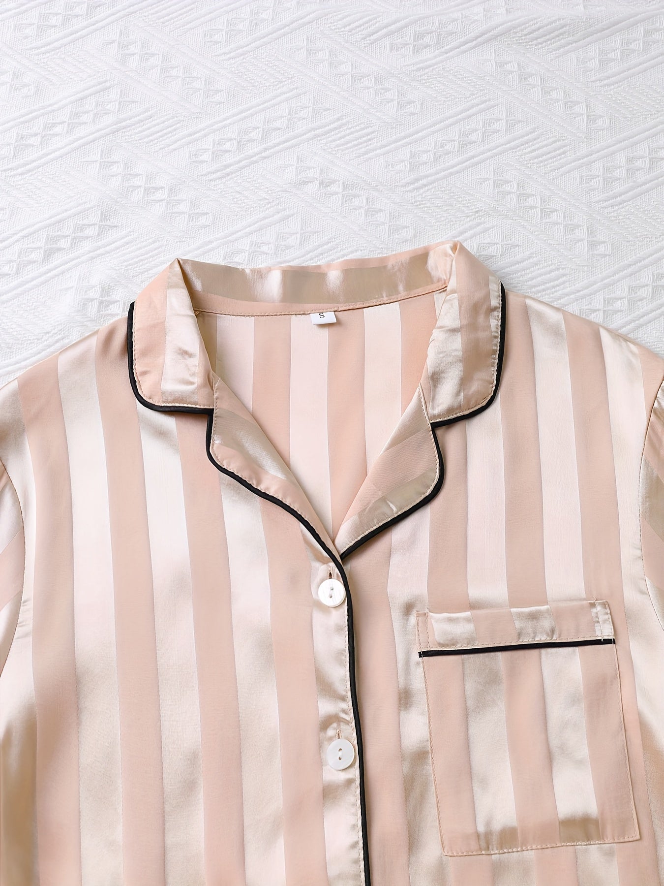 Striped Satin Lounge Set Short Sleeve Top & Pants Women's Loungewear