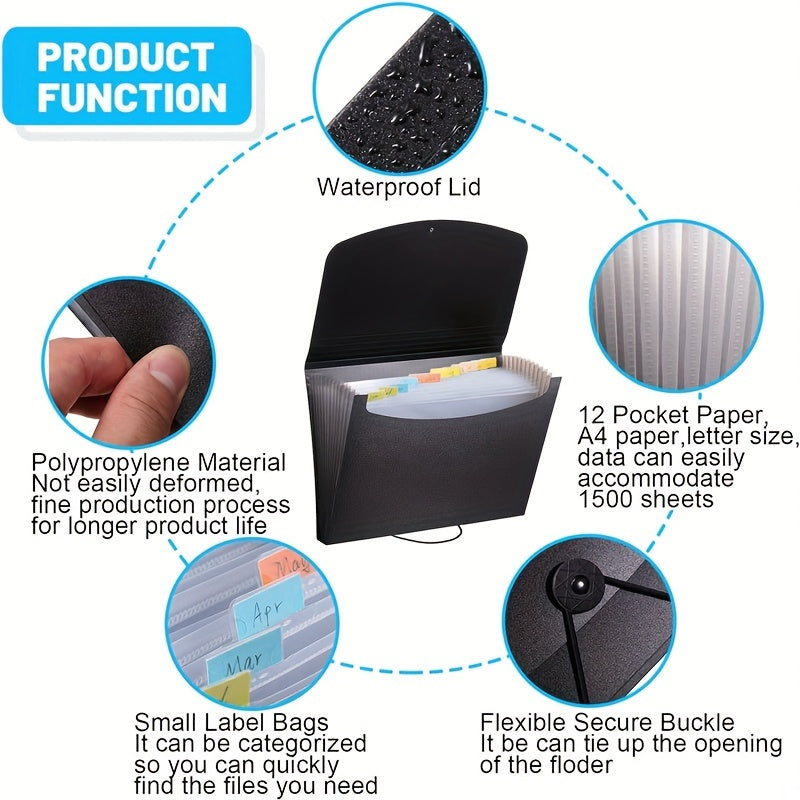 2pcs Expanding File Folder With Cover Portable Filing Box