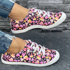 Love Heart Pattern Flat Shoes Slip On Casual Lightweight Soft Comfortable Walkin