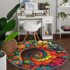 Colorful Ornamental Round Area Rug Soft Circles Carpet Non Slip