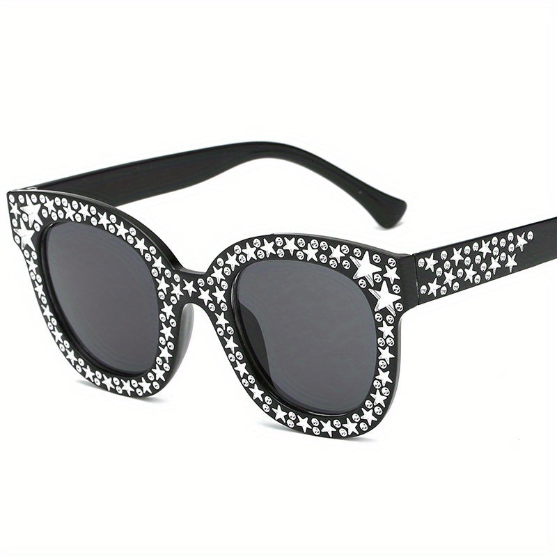 Rhinestone Star Mirror Lens Cat Eye Sunglasses UV400