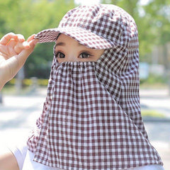 Sunscreen Sun Hat with Large Brim Face Covering Plaid Duck Tongue Sunshade