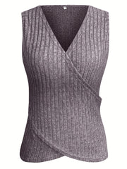 Ribbed Surplice Neck Tank Top Sleeveless Slim Fit Casual Summer Top