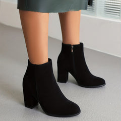 Women's Chunky Heeled Side Zipper Ankle Boots