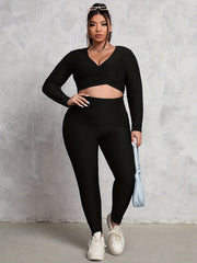 Honeycomb Textured Wrap Crop Top & Leggings Set