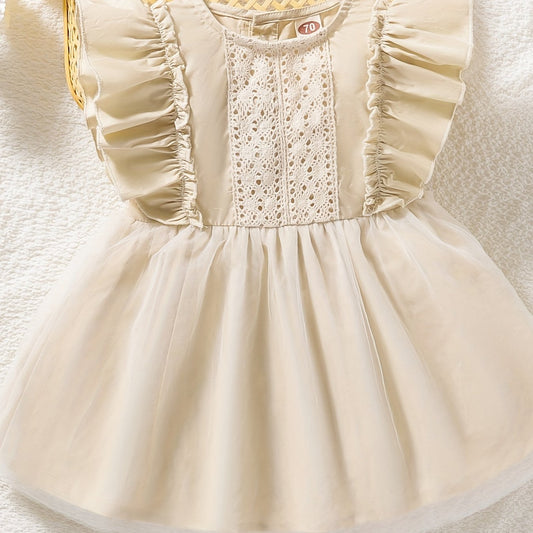 Baby Girls Casual Fly Sleeve Round Neck Mesh Dress Clothes