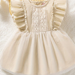 Baby Girls Casual Fly Sleeve Round Neck Mesh Dress Clothes