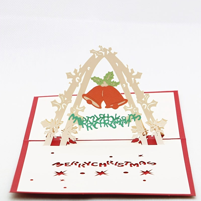 3D Christmas Bell Greeting Card Handcrafted Paper Carving Postcard