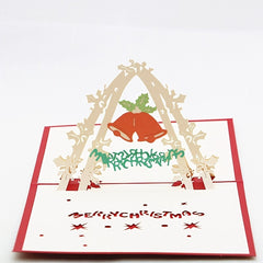 3D Christmas Bell Greeting Card Handcrafted Paper Carving Postcard