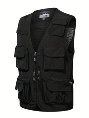 Cargo Vest Men's Casual Outwear V Neck Zip Up Vest Spring Summer
