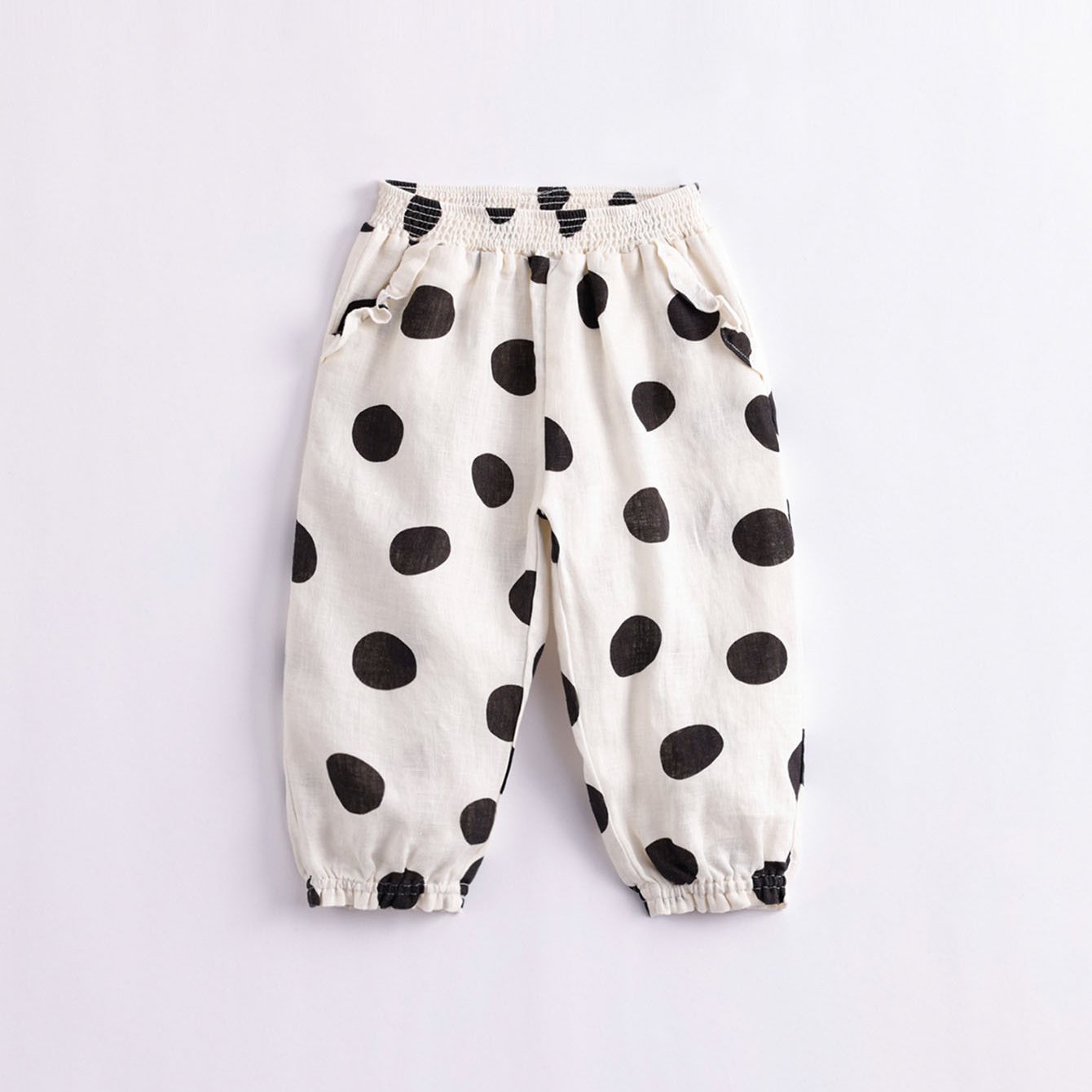 Girls Dots Baggy Cuff Linen Pants Kids Summer Trousers