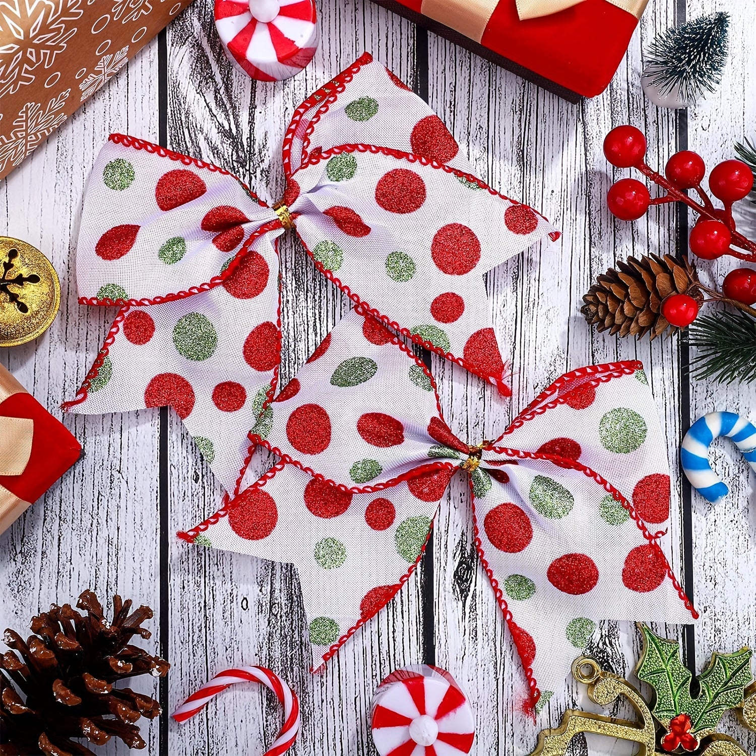 12pcs Red Green Christmas Bows Decoration 15-24cm