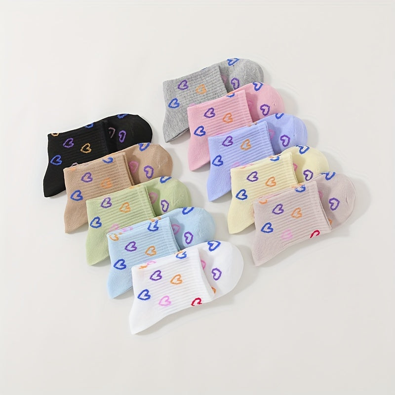 Heart Print Socks Soft & Comfy Short Socks Women's Stockings