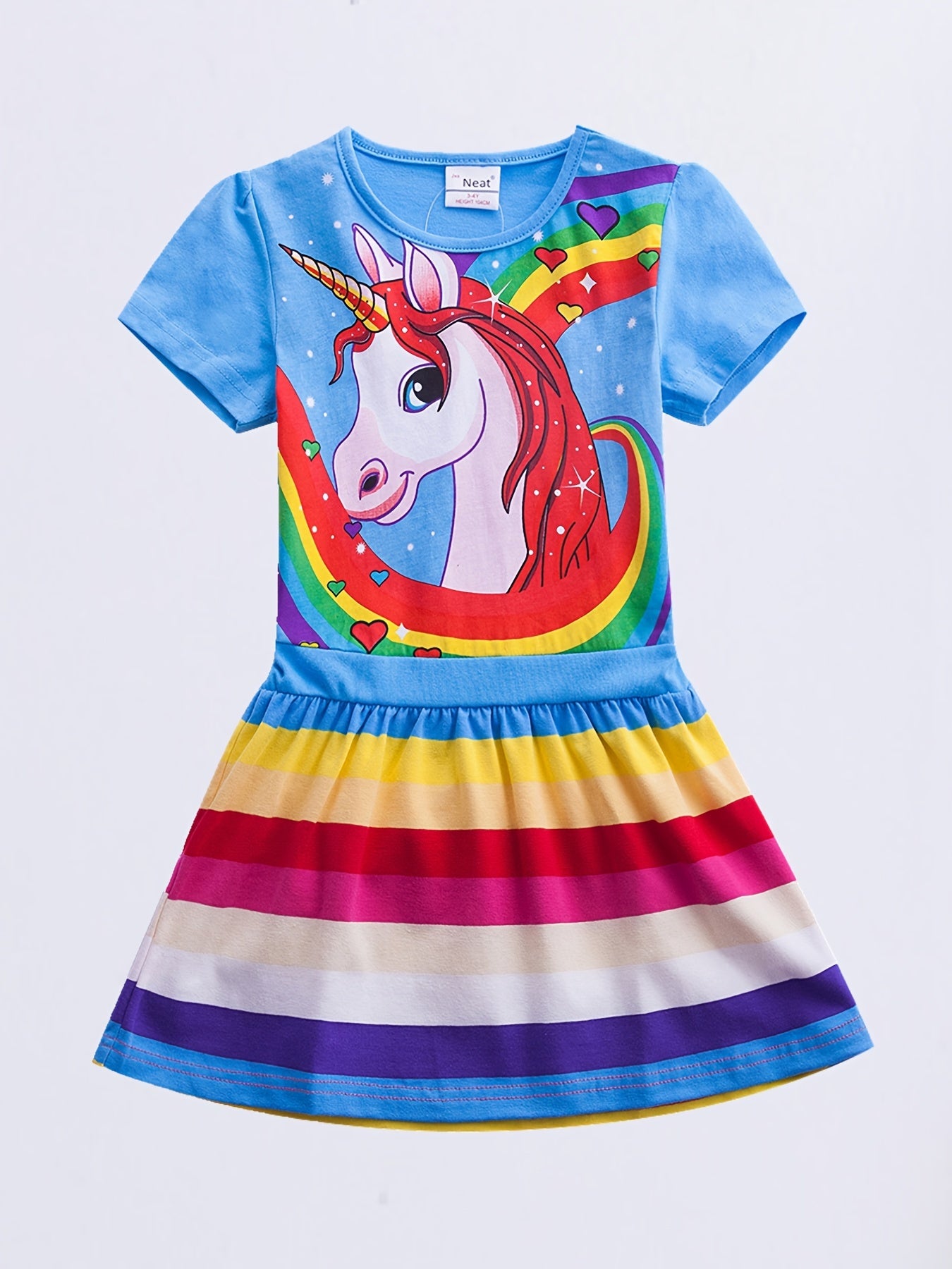Baby Girls Unicorn Rainbow Dress Short Sleeve Cotton
