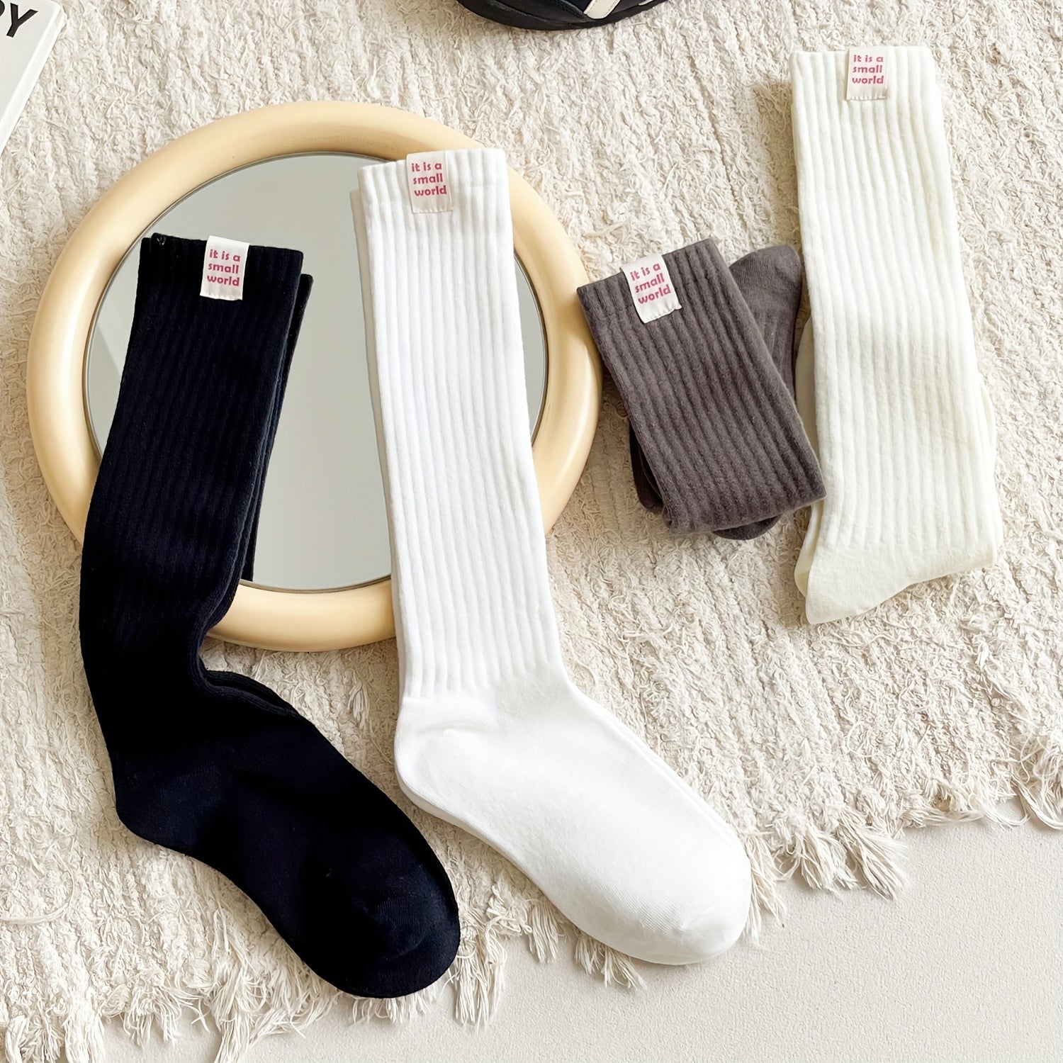Letter Patched Calf Socks Knee High Women's Stockings