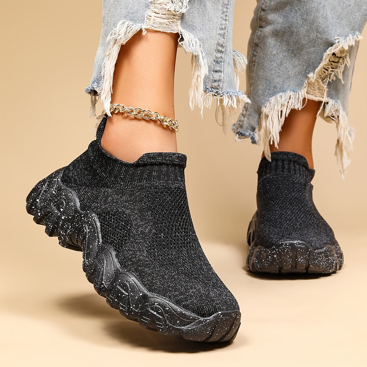 Women's Breathable Knit Platform Sneakers Slip On Outdoor Shoes