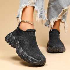 Women's Breathable Knit Platform Sneakers Slip On Outdoor Shoes