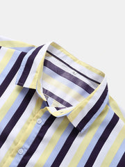 Men's Casual Stripe Print Short Sleeve Button Down Shirt