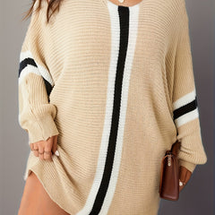 Casual Striped Batwing Sleeve V Neck Sweater