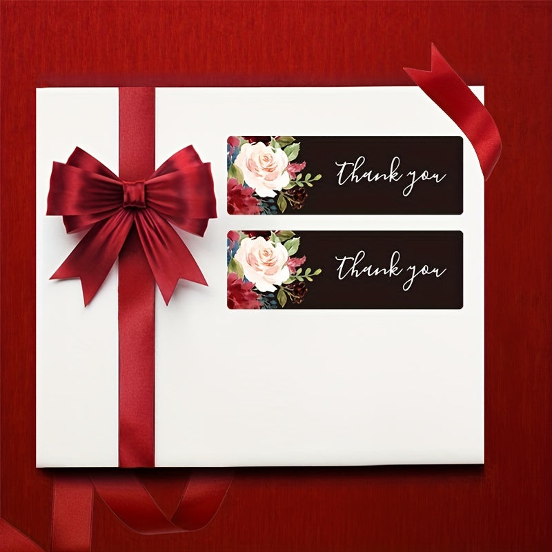 60pcs Thank You Stickers With Flowers 2.54x7.62 cm Self-adhesive Matte Stickers