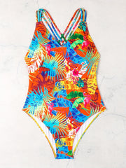 Boho Swimsuit Women's Plus Tropical Print One Piece Bathing Suit