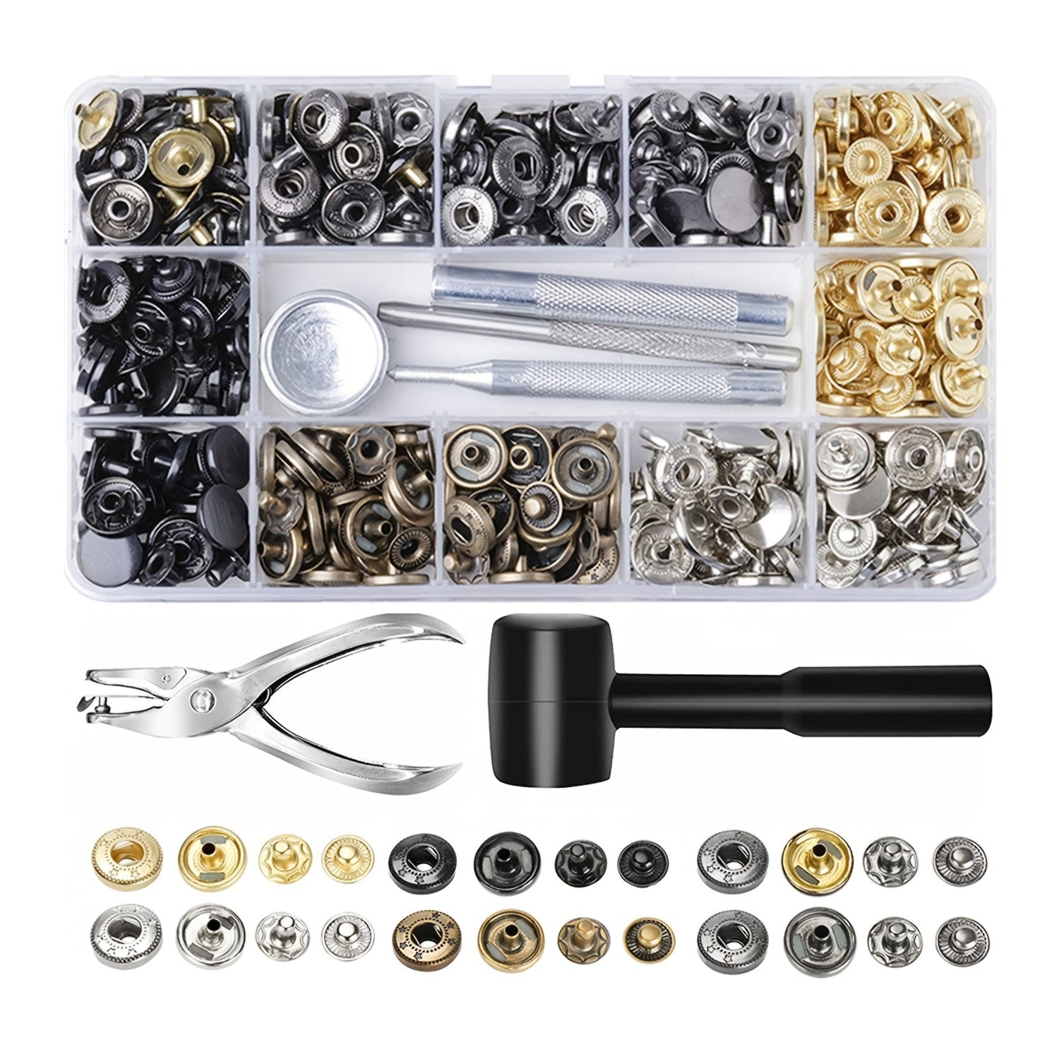 120pcs Leather Snap Fasteners Kit Metal Button Snaps Press Studs Set