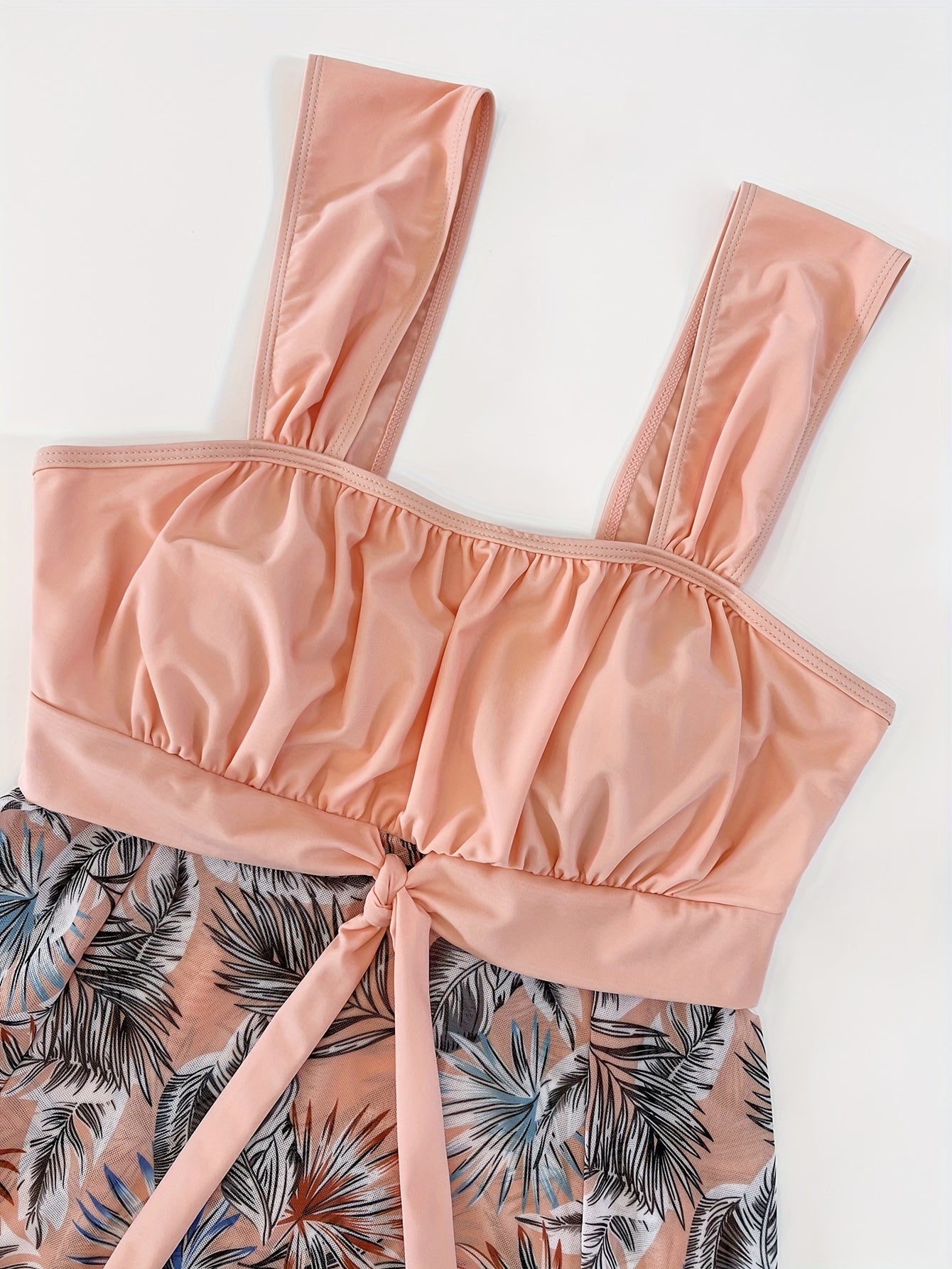 Plus Boho Tankini Set Contrast Print Knot Tank
