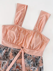 Plus Boho Tankini Set Contrast Print Knot Tank