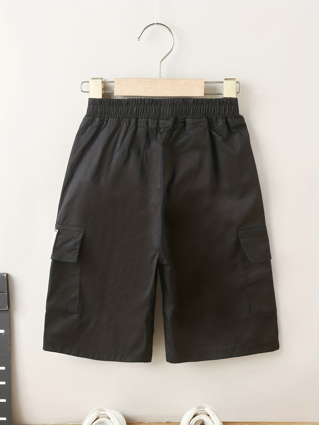 Boy's Cargo Shorts with Letter Patched, Street Style Casual Bottoms
