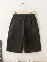 Boy's Cargo Shorts with Letter Patched, Street Style Casual Bottoms
