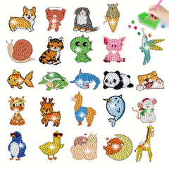 Animal Cartoon Rhinestone Decals 22-24pcs Diamond Painting Kits for Kids