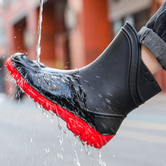 Men Rain Boots Wear Resistant Waterproof Non Slip Mid Top Rain Shoes