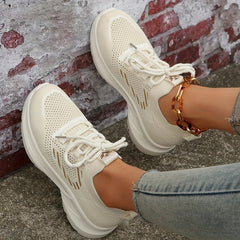 Women's Knitted Chunky Sneakers Breathable Non Slip Outdoor Running Shoes
