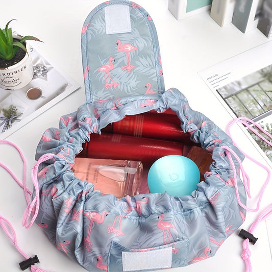 Flamingo Drawstring Makeup Bag Travel Toiletry Organizer