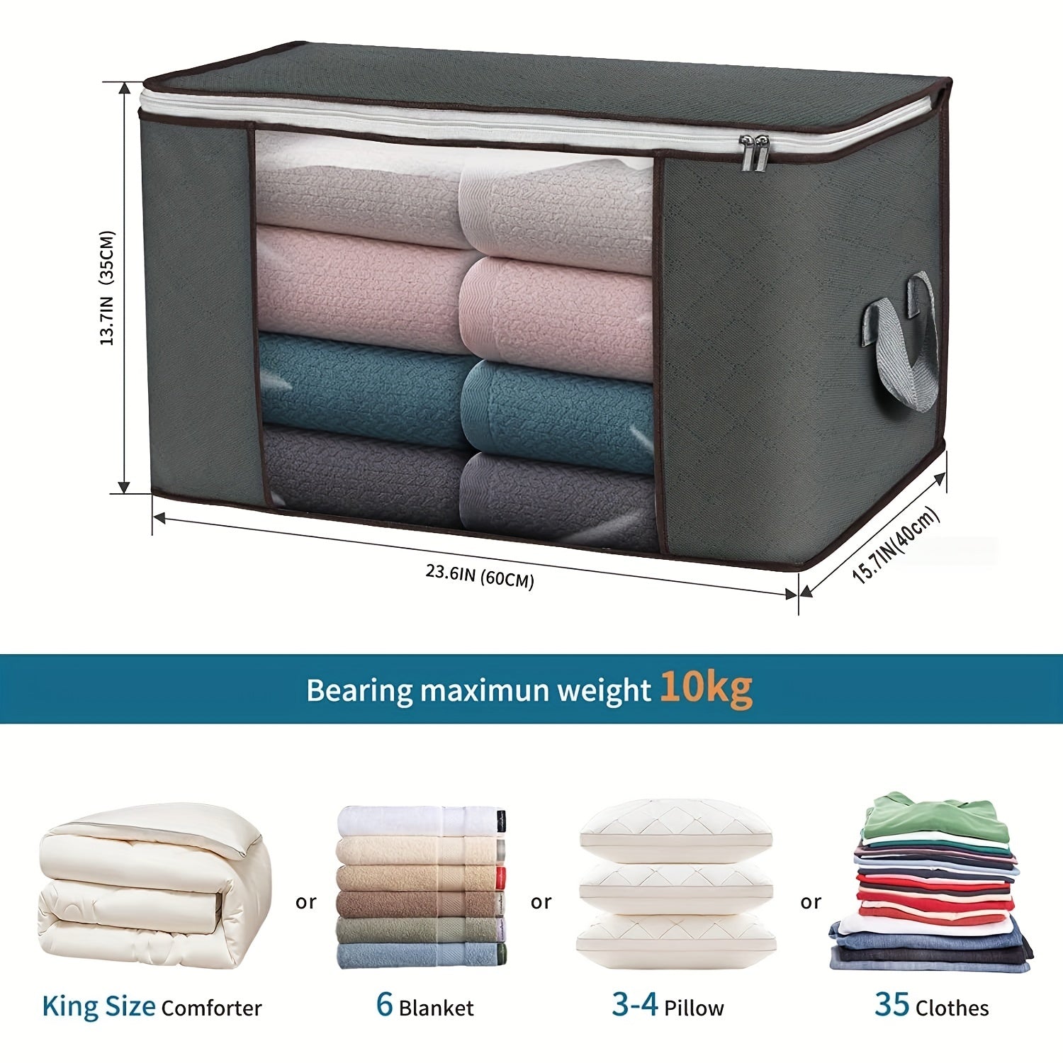 Durable 90L Large Storage Bags with Handles Foldable Closet Organizer
