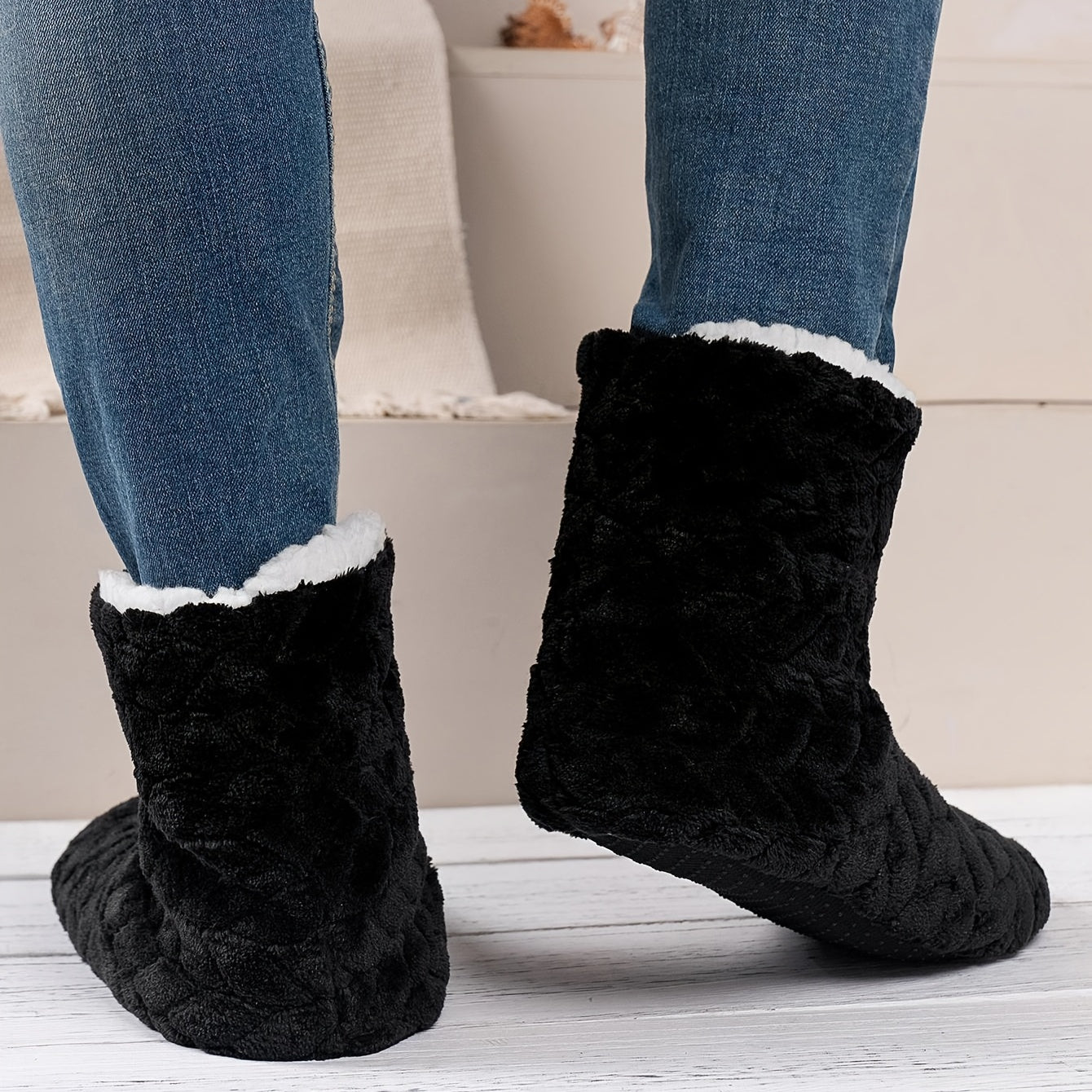 Men's Soft Plush Cozy Booties House Slippers Anti-skid Shoes