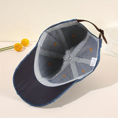 Distressed Denim Baseball Cap with Pentagram Rhinestone