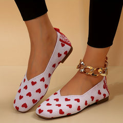 Heart Printed Flat Shoes Lightweight Slip On Comfy Shoes