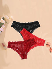 3-Pack Plus Size Floral Lace Underwear Set for Women Semi Sheer
